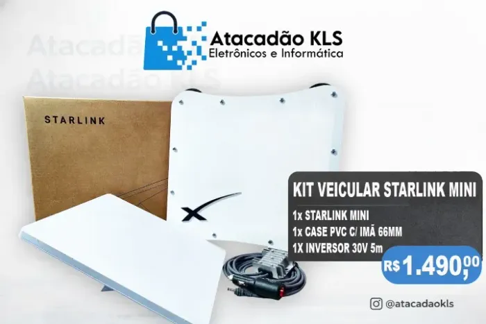 KIT STARLINK MINI VEICULAR (MINI + INVERSOR 30V + CASE IMA 66MM)
