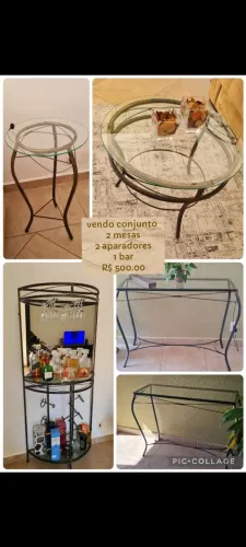 Vendo conjunto ferro, 5 peças, 2 aparadores, 1 bar e 2 mesas.