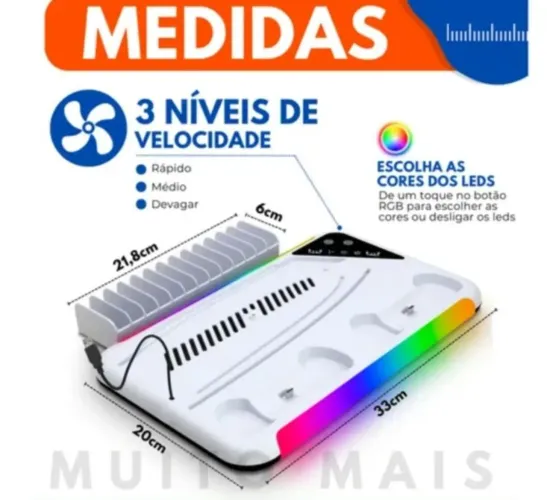 Base Refrigerada para PS5 com Carregador DualSense e LED RGB