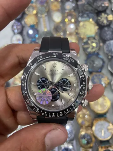 Rolex Daytona Prata Dial Platinado Silicone Automático Premium