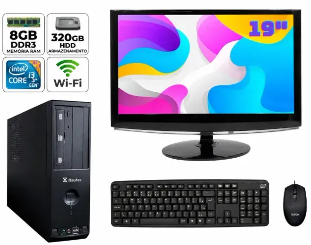 Computador Completo Intel i3 Com 8gb ram Ddr3 HDMI 320gb Sata Wifi Trabalho Estudo Tela 19