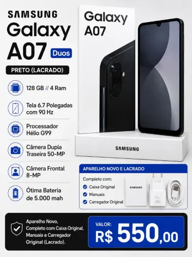 Galaxy A07//128 GB//Tela 90 Hz//Ótima Bateria//Lançamento//Lacrado!!