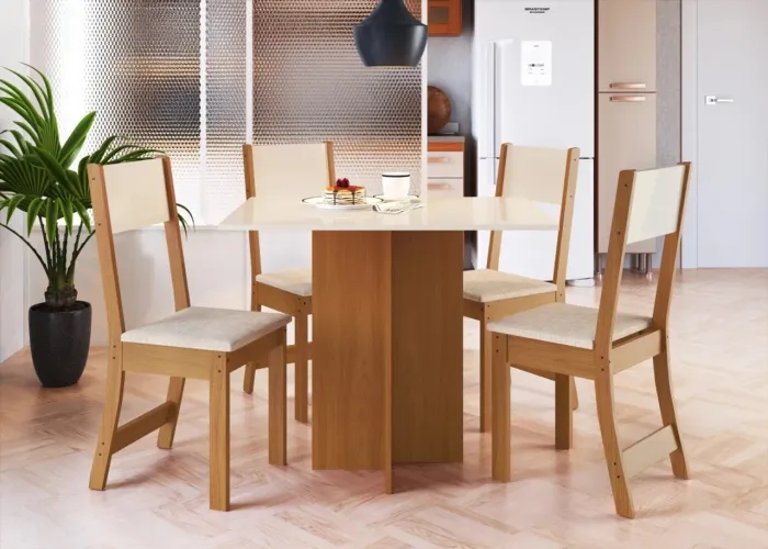 Mesa de 4 lugares com cadeira estofadas - ENTREGA GRÁTIS 