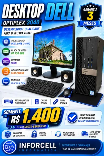  Pc Dell Core i3-6100 Placa Vídeo GT 730 4gb Ssd 240gb 12gb Ram Tela 22