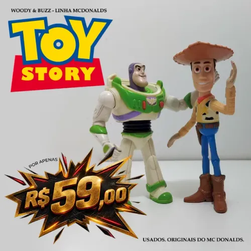 BONECOS TOY STORY: WOODY & BUZZ (MC DONALDS) - ORIGINAIS/USADOS - APROX. 15CM