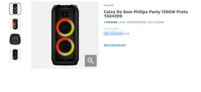 Caixa de som Philips parte 1300W 