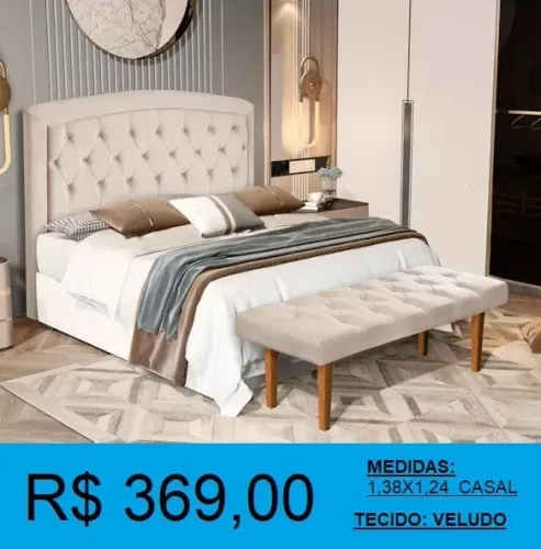 Cabeceira cama casal estofada veludo - entrega grátis!