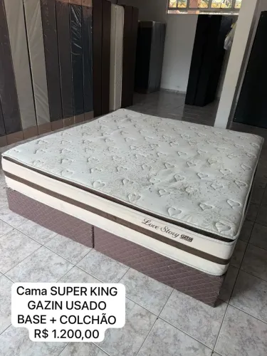 Cama Box King Size - Base Box + Colchão GAZIN LOVE STORY USADO - ENTREGAMOS 