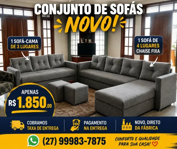 CONJUNTO SOFA CAMA+SOFA 4 LUG CHAISE FIXA