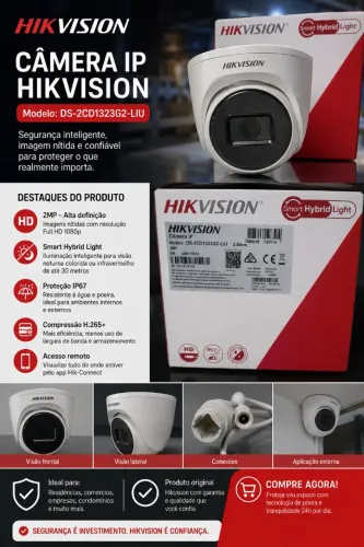 Câmera IP Hikvision Full HD 2MP Smart Hybrid Light Nova