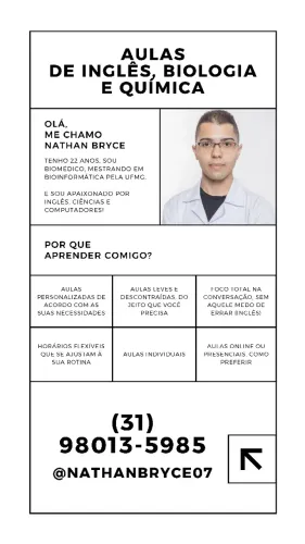 Aula Particular/Reforço escolar de Inglês, Ciências/Biologia, Química