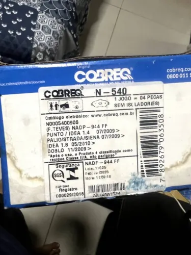 Pastilha de Freio Cobreq N-540 Fiat Punto Idea Palio Strada Siena Doblò