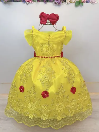 Vestido infantil Bela e a fera luxo