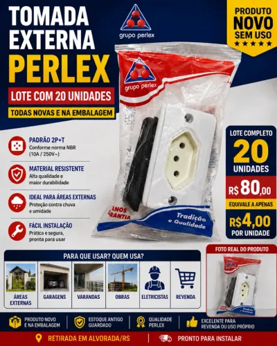 Tomada Perlex 2P+T Nova - R$5 Unidade | Lote com 20