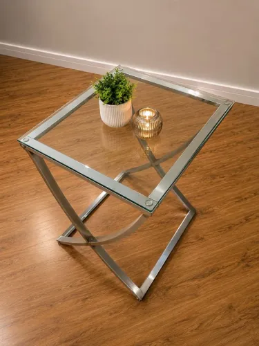 Mesa Lateral em Inox e Vidro - Design Moderno