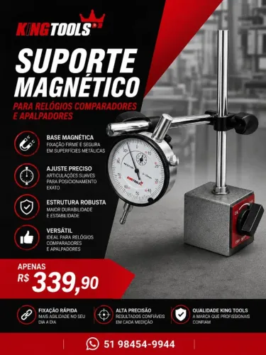 Suporte Magnético para Relógios Comparadores e Apalpadores com Ajuste Fino KINGTOOLS