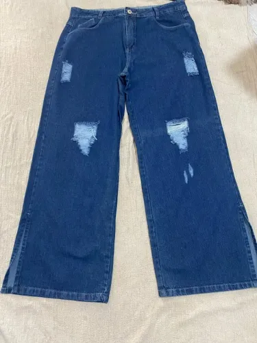 Calça Jeans Feminina Wide Leg Destroyed com Fendas - Diversos Tamanhos | Retirada ou Envio