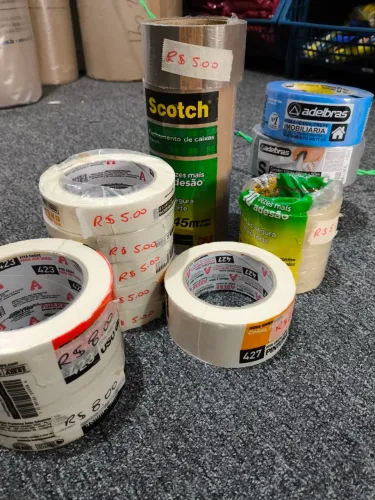 Fitas adesivas (Crepe, marrom, transparente, imobiliária e solver tape)