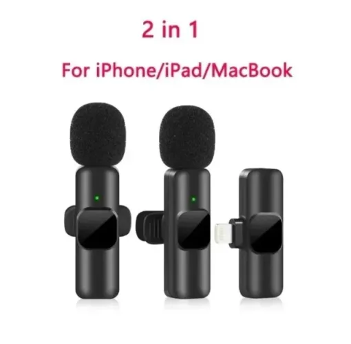 Microfone De Lapela Sem Fio 2.Microfone 1.Receptor Para ANDROID e IOS IPHONE MAC IPAD Entr