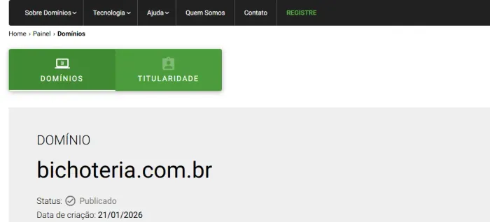 Domínio exclusivo www.BICHOTERIA.com.br