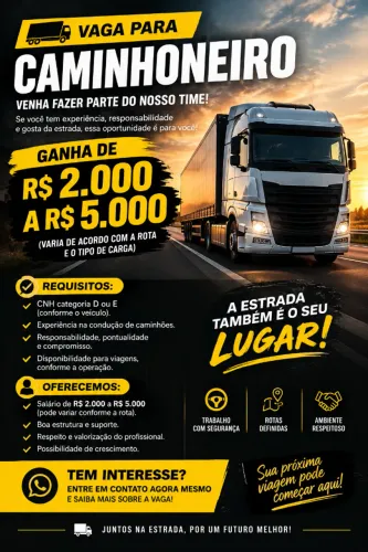 VAGA ABERTA: MOTORISTA CAMINHONEIRO