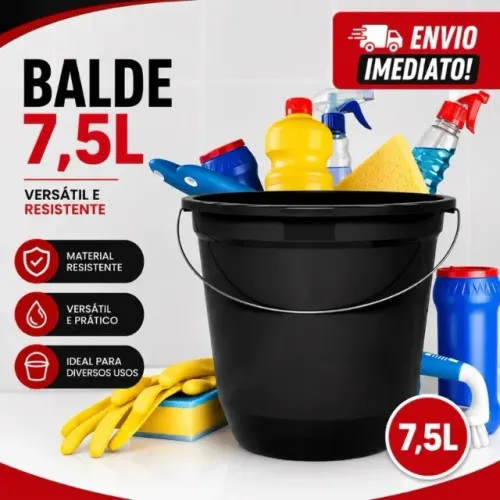 Aproveite Hoje! 4 Baldes Pretos 7,5L Reforçados | Link com Desconto