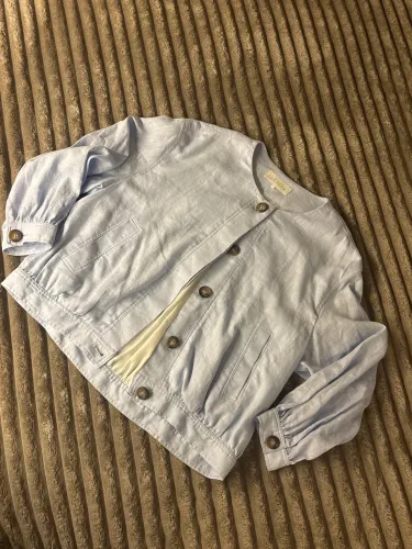 Blusa de linho Zara G/L azul