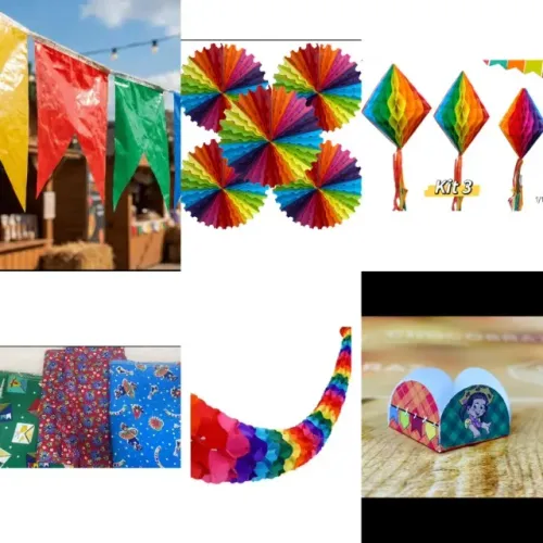Kit Festa Junina Completo - Bandeirinhas, Girassóis e Fogueiras Decorativas