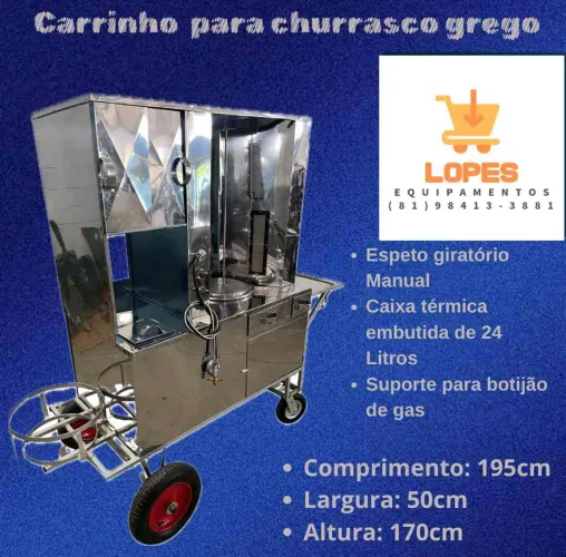 Carrinho de churrasco grego inox completo em até 10x sem juros no cartão 