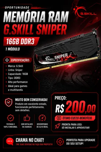 Memória 16Gb DDr3 - 1333 super nova, Gskill Sniper.