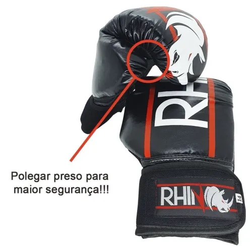 Kit MuayThai Rhino Completo Luva Bandagem 3 metros Bolsa Caneleira.