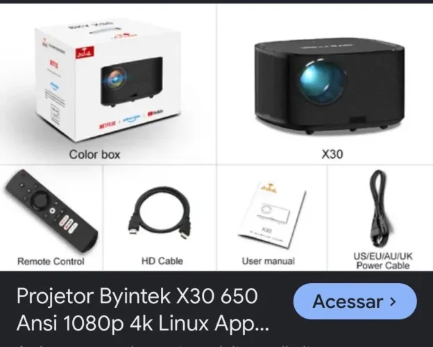 Projetor Byintek Full HD 4K- na caixa original.