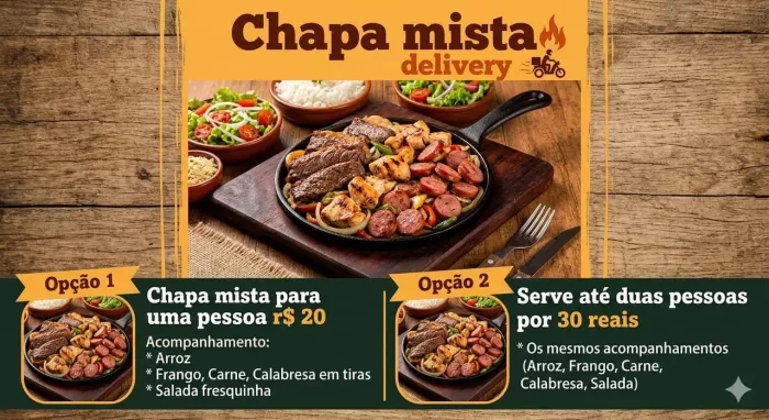 Chapa mista delivery grátis na cidade nova, Icuí paar