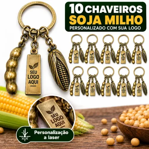 10 Chaveiros Soja Milho Personalizado com sua logo. Personalizado a Laser