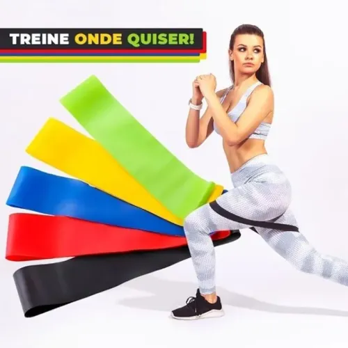 KIT Exercícios | 1 Kit com 5 faixas elásticas de intensidades+ 1 Corda De Pular Ajustável