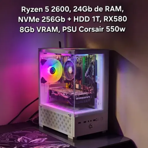 Gabinite Completo Ryzen 5 24GB RAM Placa de Video Rx580 Ssd NVMe Fonte Corsair 550w