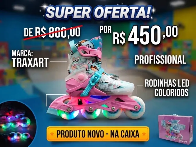 Patins Traxart Infantil Starlight Rosa Com Rodas Led -abec-9