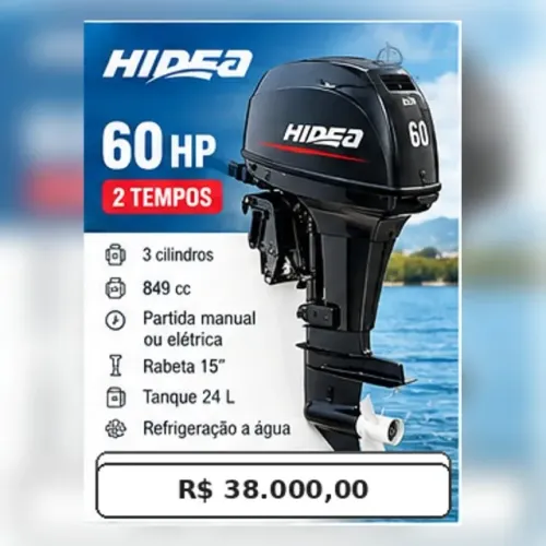Motor de Popa Hidea 60 HP 2 tempos Novo - HD60F