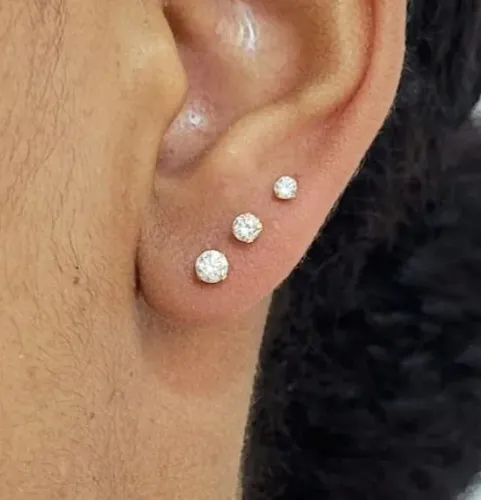 Trio Brincos Zircônias Ouro 18k
