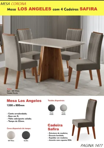 Conjunto de mesa 4 lugares MDF e madeira