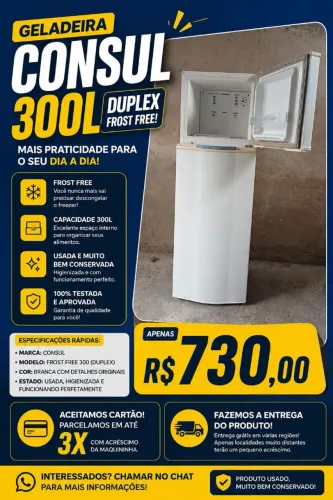 Geladeira Consul 300L Duplex Frost Free - Conservada, Entrega Grátis