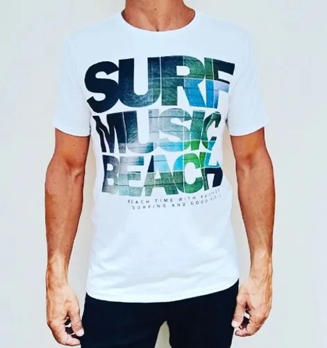 Camiseta Masculina Surf Music Beach Branca - Fabricado com Algodão Egípicio
