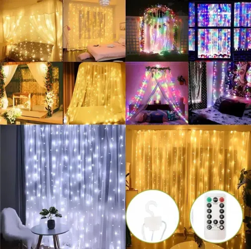  Cortina LED 3 × 3 metros 280 piscas para Decoração de Casa