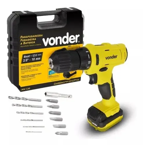 Parafusadeira Furadeira Vonder 12v Profissional com Maleta e 14 acessórios Bivolt