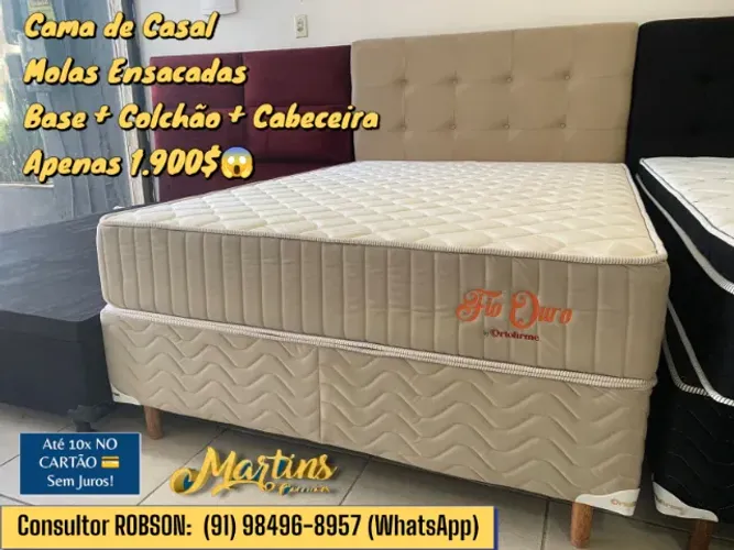 CAMA DE CASAL COMPLETA: COLCHÃO, BASE E CABECEIRA