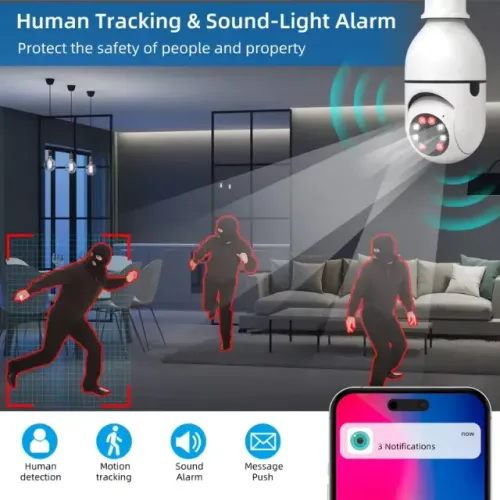 Yiiot-Câmera de Vigilância Visão Noturna, 5G, Banda Dupla, 2MP, Lâmpada E27, Zoom Digital 