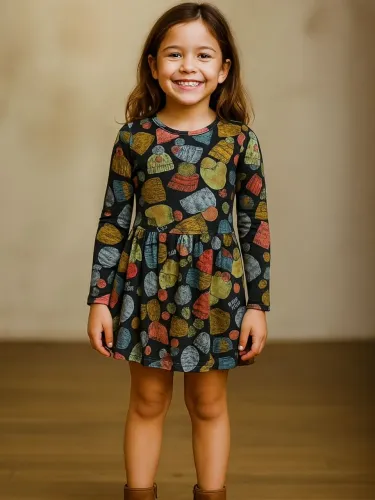 Vestido estampa gorros manga longa Tamanho 8<br>tamanho 8<br>marca Quimby