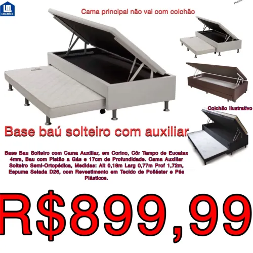 Base Baú Solteiro com Auxiliar - Conforto e Praticidade!