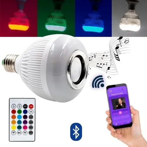 Lâmpada Led Musical Bluetooth Rgb + Controle Remoto Nova