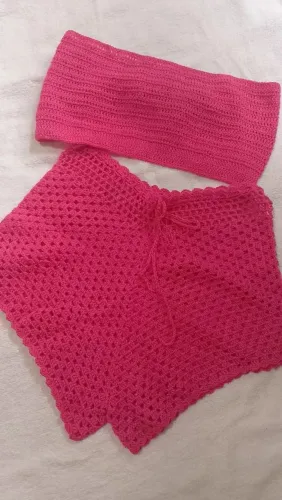 Conjunto de Biquíni Crochê Rosa
